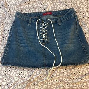 GUESS Lace-Up Denim Mini Skirt